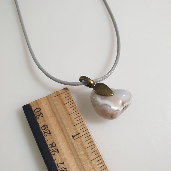 Polished Fossil Coral Pendant Gray Cord Necklace Adjustable Healing Stone Boho - Picture 4 of 4